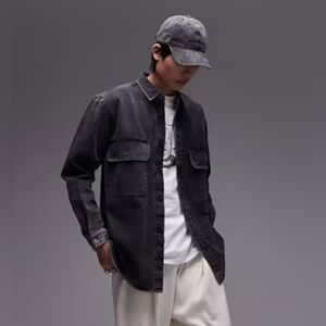 Topman | 100% Cotton Long Sleeve Oversized Double Pocket Twill Shirt